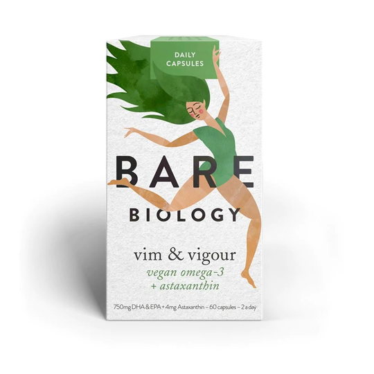 Bare Biology Vim & Vigour Vegan Omega 3 + Astaxanthin Daily Capsules, 60 Capsules
