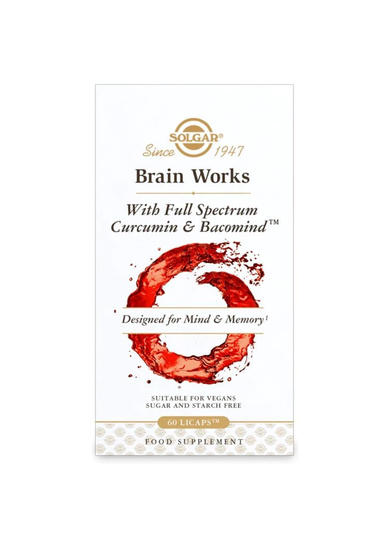 Solgar Brain Works with Full Spectrum Curcumin & BacoMind, 60 Softgels