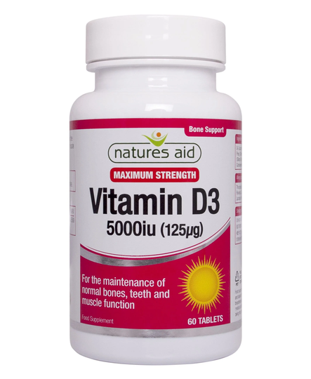 Natures Aid Vitamin D3 5000iu 125ug High Strength, 70mg, 60 Capsules