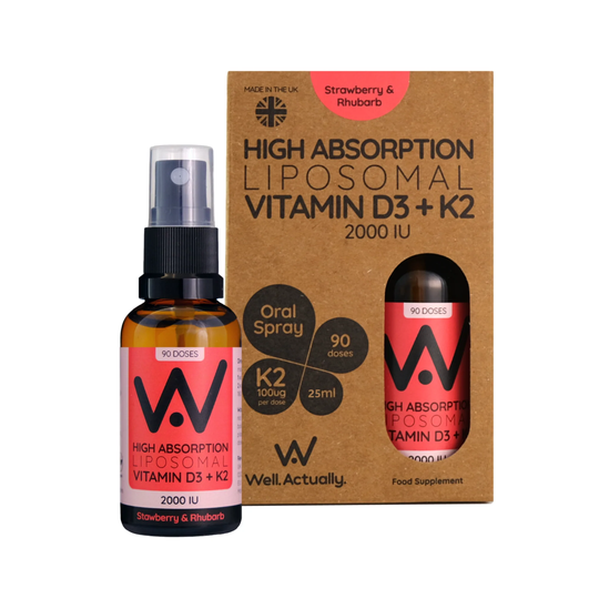 Well Actually Liposomal Vitamin D3 (2000IU's) + K2 (100mcg) Spray- Strawberry Rhubarb, 25ml