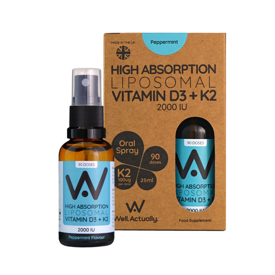 Well Actually Liposomal Vitamin D3 (2000IU's) + K2 (100mcg) Spray- Peppermint, 25ml