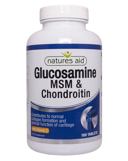 Natures Aid Glucosamine 500mg, MSM 500mg + Chondroitin 100mg, 180 Tablets