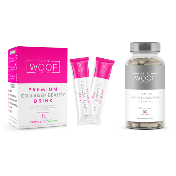 SKIN WOOF COLLAGEN BEAUTY DRINK 30 SACHETS (STRAWBERRY & LIME) + SKIN WOOF ORIGINAL VITAMINS