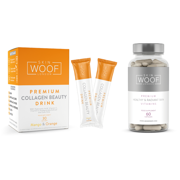 SKIN WOOF COLLAGEN BEAUTY DRINK 30 SACHETS (MANGO & ORANGE) + SKIN WOOF ORIGINAL VITAMINS