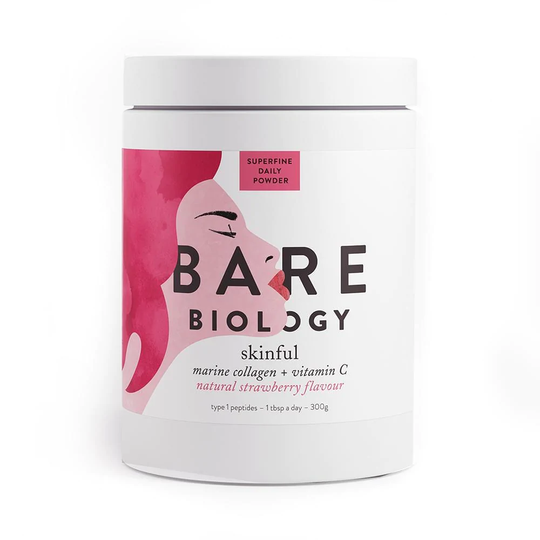 Bare Biology Skinful Pure Marine Collagen Powder+Vitamin C, Strawberry 300gr